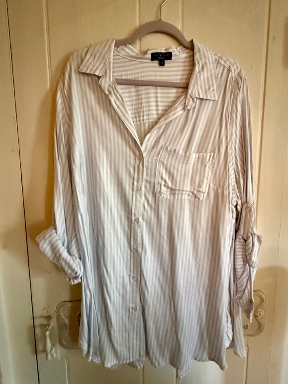 Velvet Heart Los Angeles blue and white stripe button down blouse, size 2X